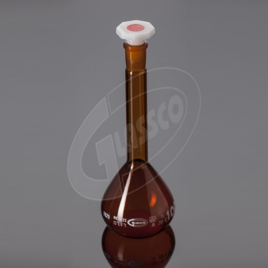 Volumetric Flasks, Amber Glass, Class-B, With PE Stopper, ISO 500ML 19/26