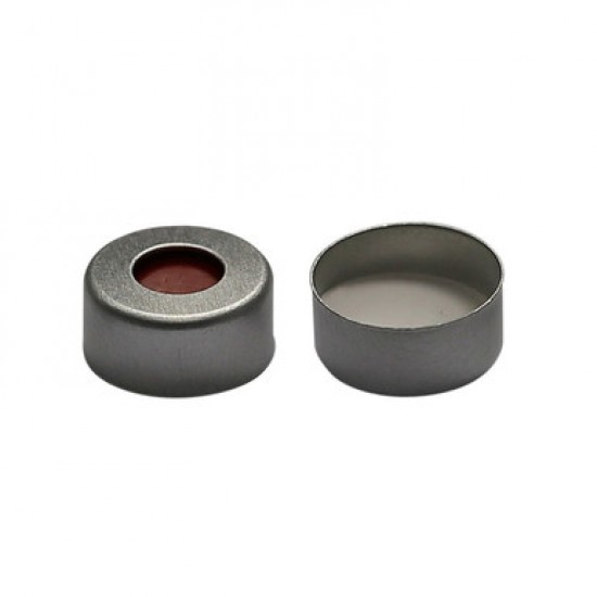 11mm Silver Aluminium Crimp Caps with Center hole, with White Silicon/Red PTEF Septa 11mm Silver Aluminium Crimp Caps with Center hole, with White Silicon/Red PTEF Septa